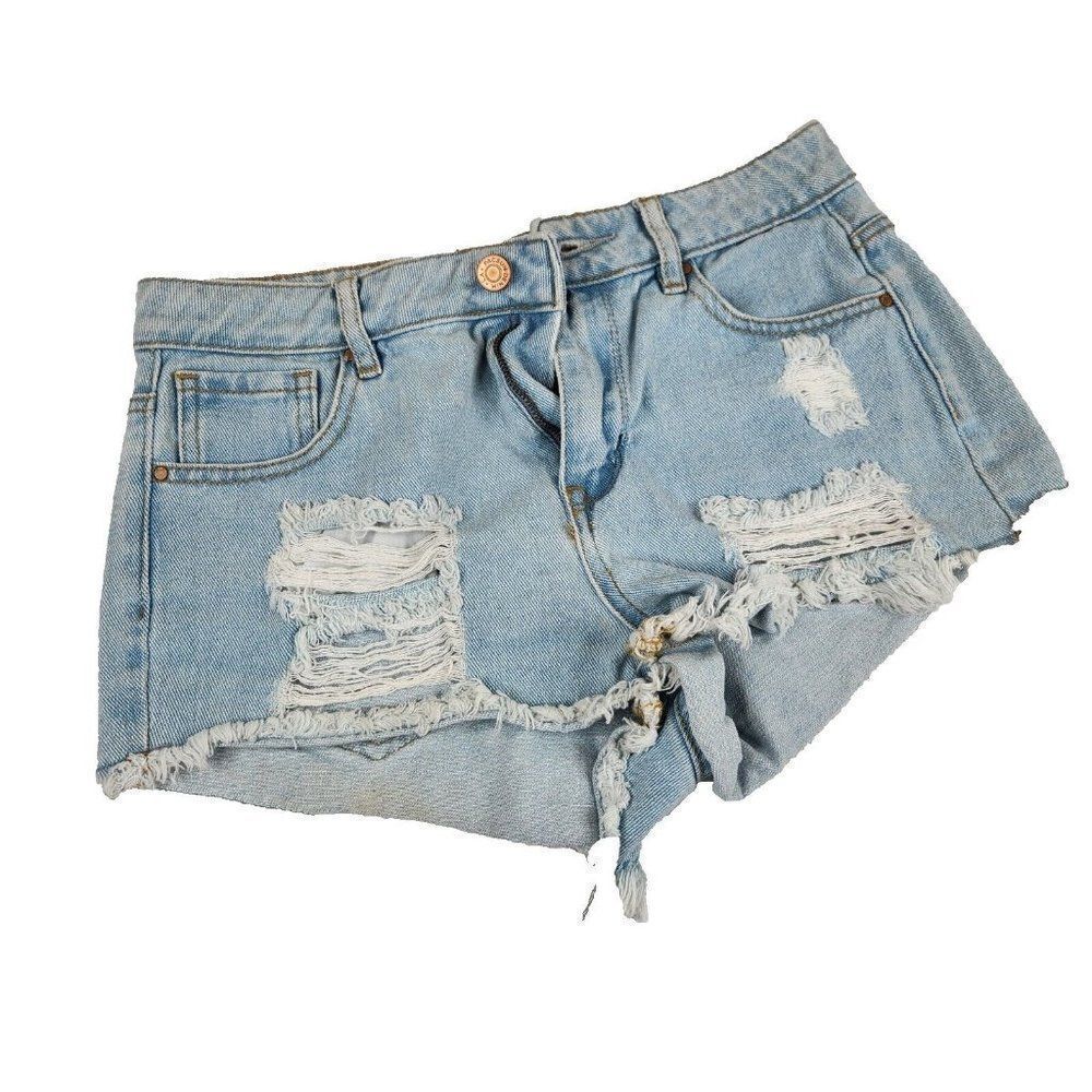 Pacsun High Rise Festival Shorts Juniors Size 25 Blue Distressed Button Fly